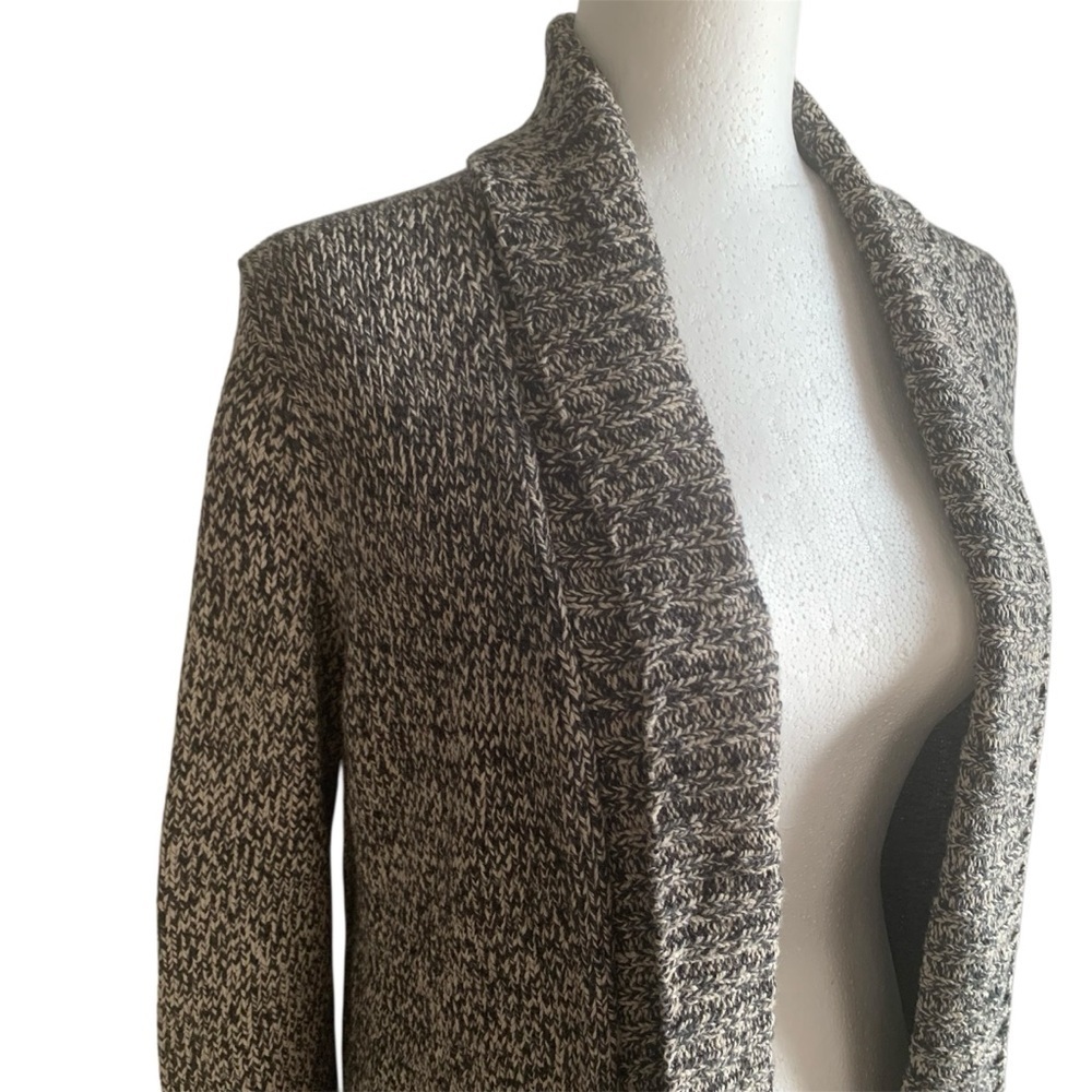 Roots Cabin Sweater Coat 3/4 Length Shawl Salt Pepper Knit Taupe, Red Cuff XS - Picture 4 of 12